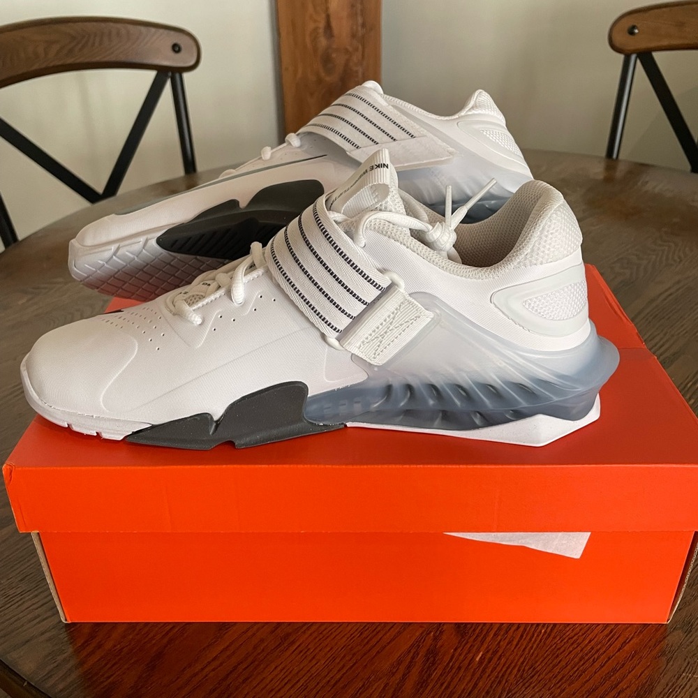Nike lifting shoe. Nike savaleos. White black iron grey. Never worn before!